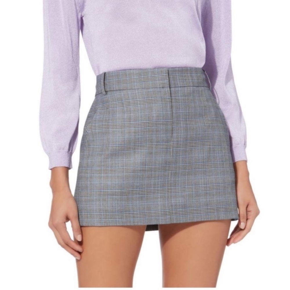 Tibi Cooper Wool Silk Mini Trouser Skirt Preppy Houndstooth Plaid Fall Luxury